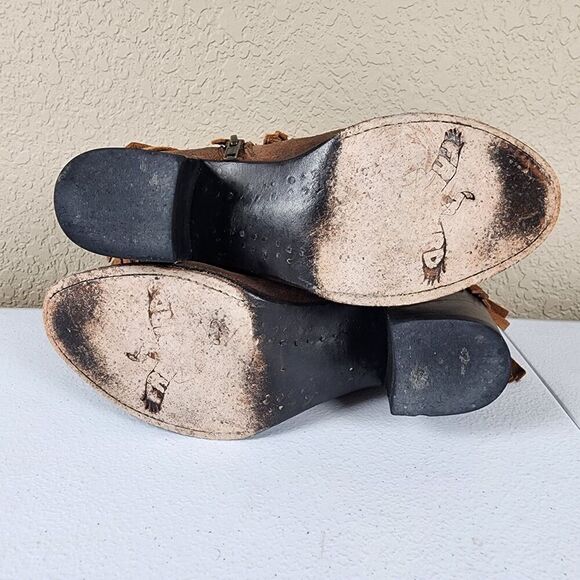 Freebird- Belle Brown Leather Fringe Ankle Boots Rear Zip Booties Bootie, Size 7 - Picture 11 of 12